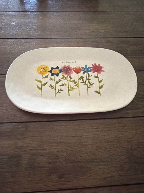 Rae Dunn Other - Rae Dunn White  Dish server plate  with Black Logo multicolor floral design